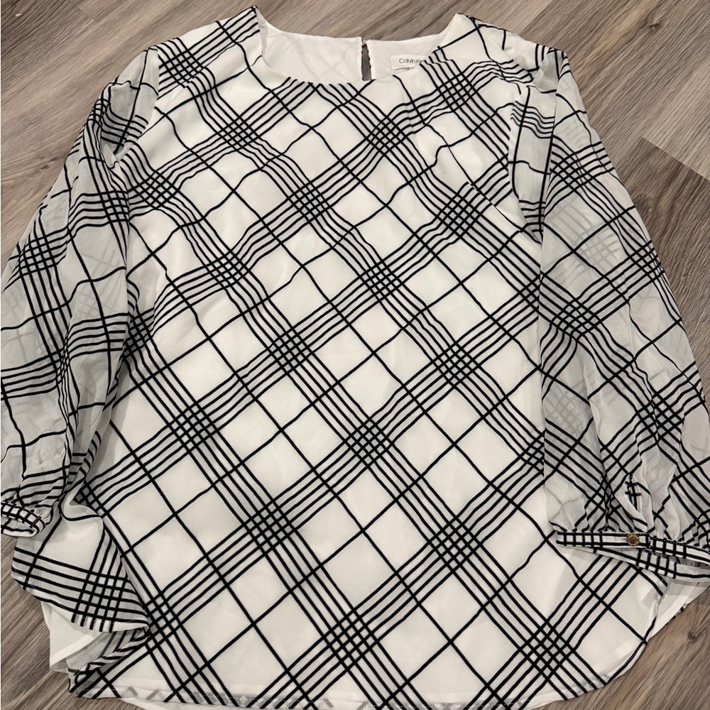 Calvin Klein Women’s Black & White Plaid Blouse